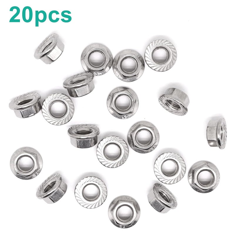 BUXIMN M10 x 1.25mm Flange Nut, 304 Stainless Steel Serrated Flange Metric Hex Flange Nuts Bright Finish Thread Hardware Nuts (20pcs) - Image 3
